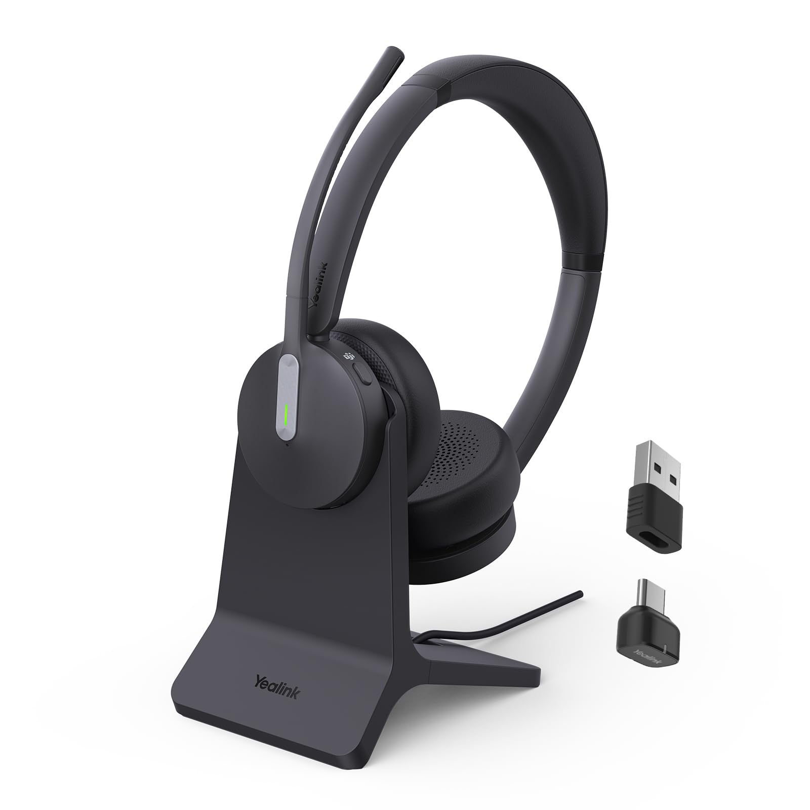 Yealink BH70 with Stand, Wireless Bluetooth Headset with Microphone for Work, Up to 35 Hours Talk Time, Teams Certified, ≤90 Minutes Quick Charging, USB-C/A Adapter, No Power Adapter Required