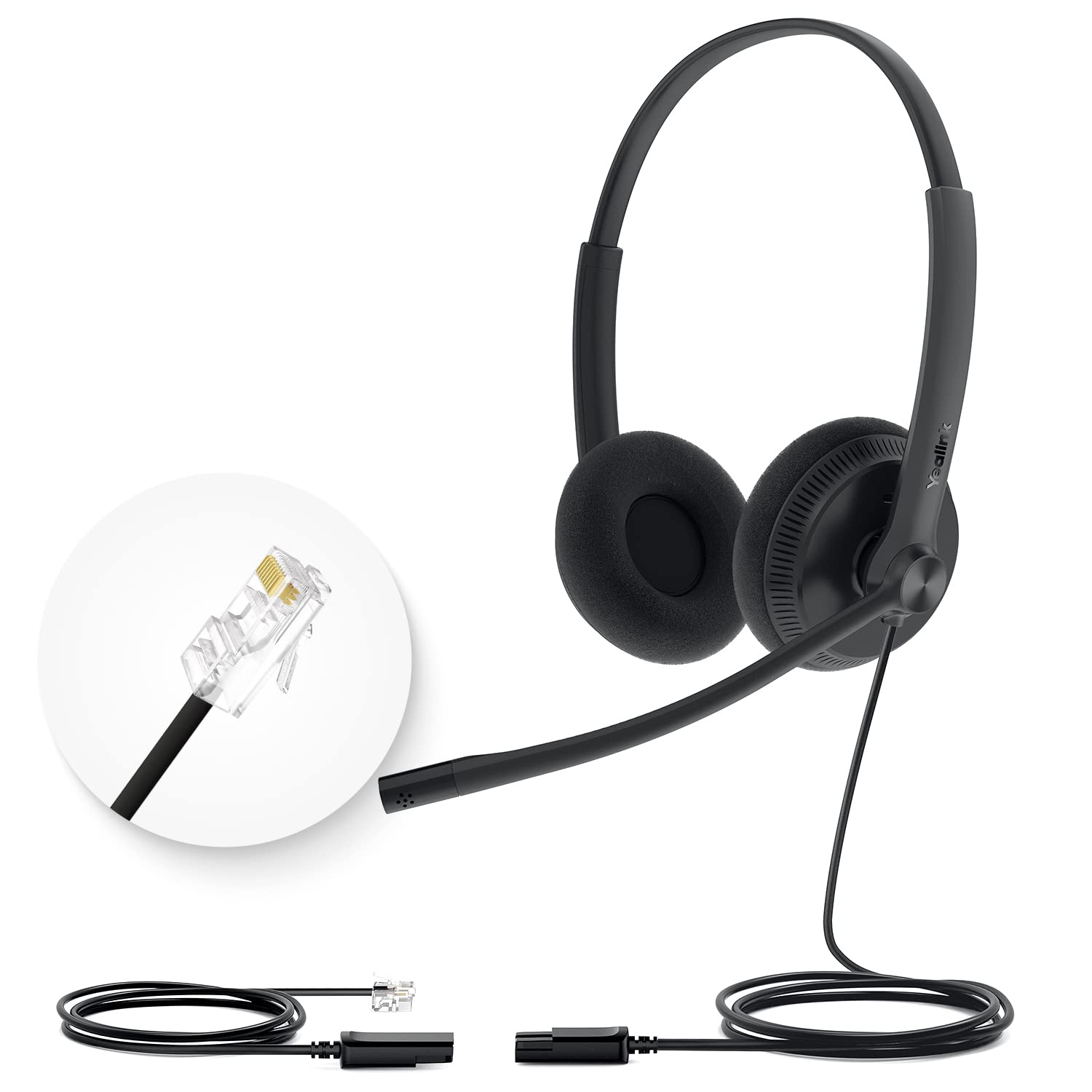 Yealink Phone Headsets for Office Phones YHS34 Lite QD to RJ9 Wired Headset Compatible with Poly Snom Grandstream Phones Desk Landline Headset with Microphone -Dual/111g/2.1m Cable
