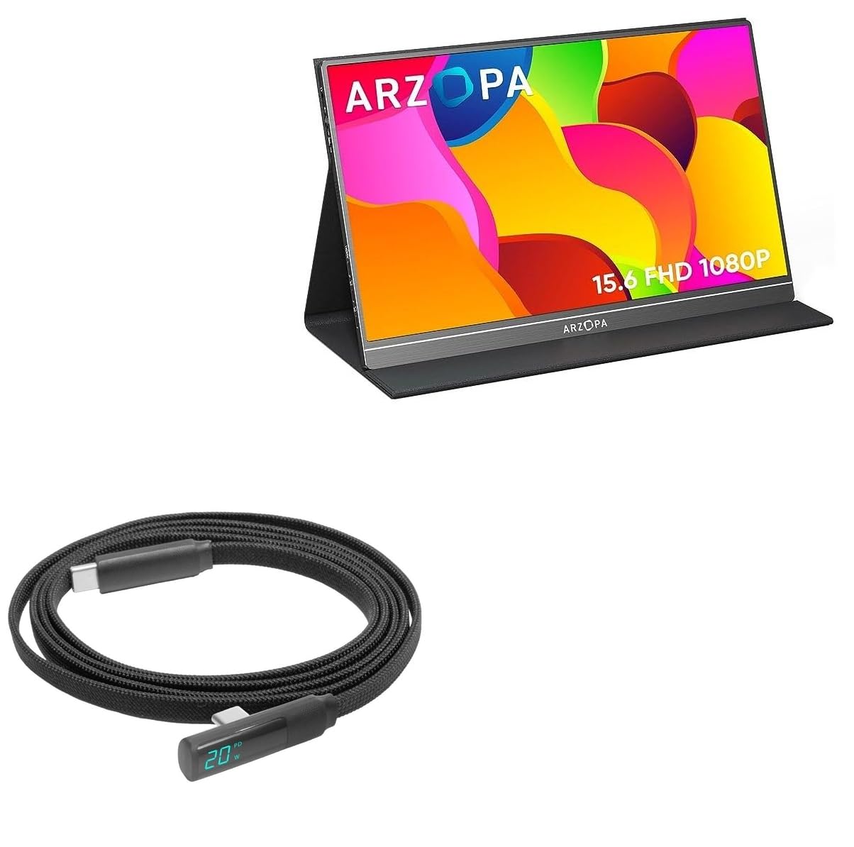 BoxWave Cable Compatible with Vilva Portable Monitor V156F1 (15.6 in) - PowerDisplay PD Right Angle Cable (4ft) - USB-C to USB-C (100W), LED Wattage Info Extra Long Braided Nylon - Jet Black