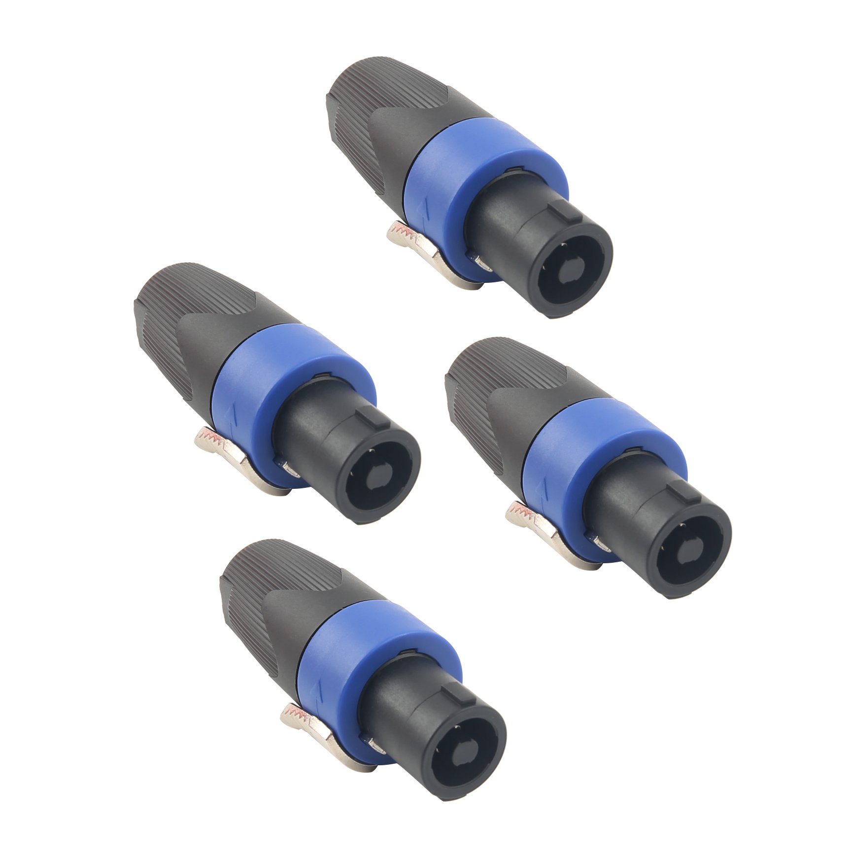 Professional SpeakOn Speaker Adapter Connectors 4 Pole Plug Twist Lock Compatible with Neutrik Speakon NA4LJ, NA4LJX, NL4MP, NL4MPR, NL4FC, NL4FX, NL4 Series, Speak-On- 4 Pack