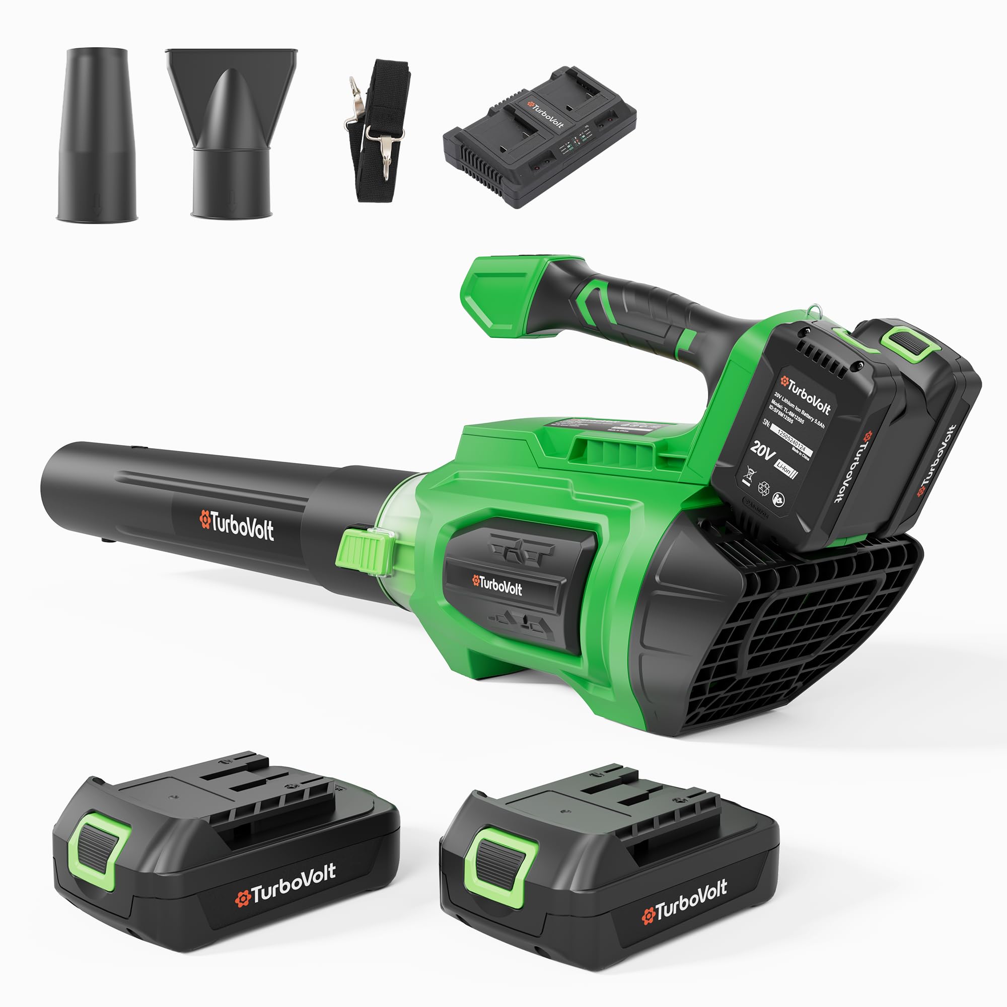 Leaf Blower, 20V Cordless Electric Blower with 2 * 5.0Ah Batteries and 1 Hour Fast Charger, Lightweight Leaf Blower for Patio Cleaning, Lawn Care, Blowing Fallen Leaves and Dust